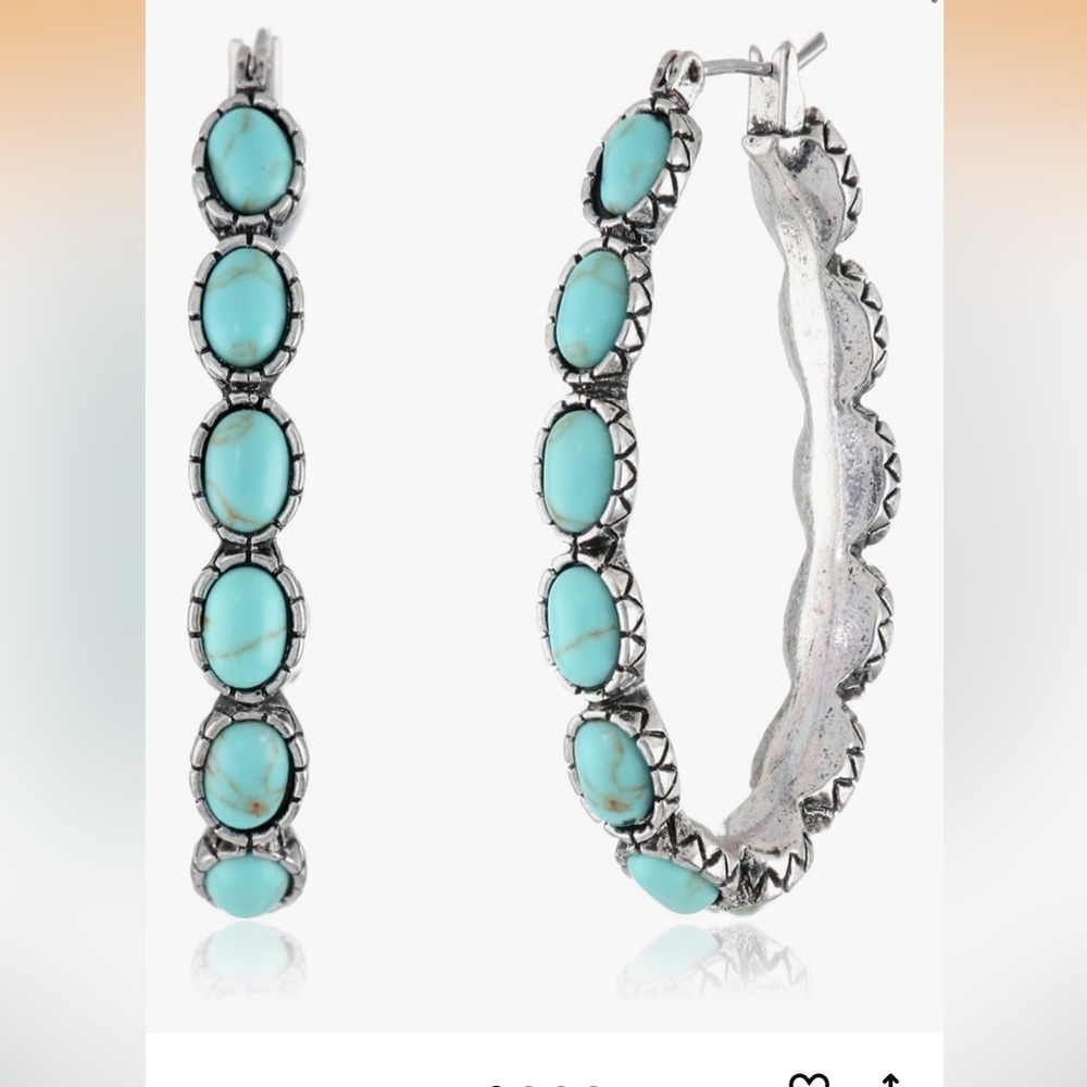 Lucky Brand Silver-Tone and Faux Turquoise Hoop Earrings Western Casual